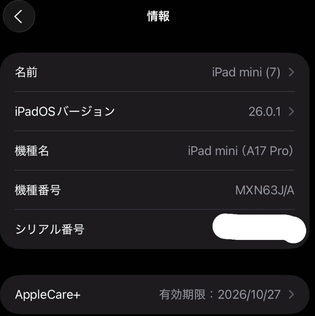 iPad mini A17 Pro（第7世代） Wifiモデル