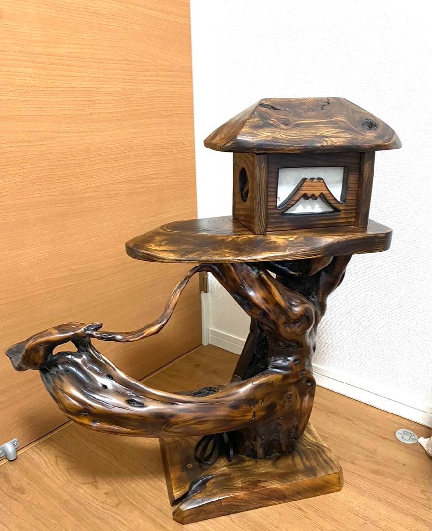 高級木製 燈籠 玉杢 木製燈籠 電球動作確認済み