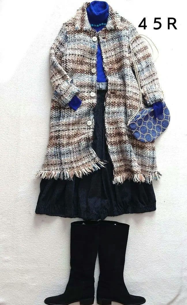 〇45R　ブランケット藍ツイードコート　45rpm　ハンドメイド