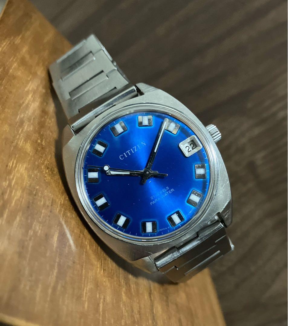 シチズン 手巻き メンズ 腕時計 稼働品 ブルー文字盤 希少 純正ベルト
