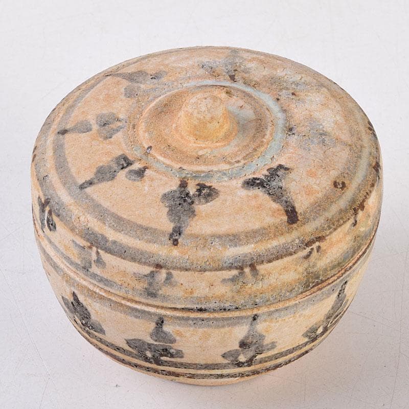 タイ古陶磁　スンコロク　宋胡禄　唐草文　盒子　香合　時代箱付　Z　8540
