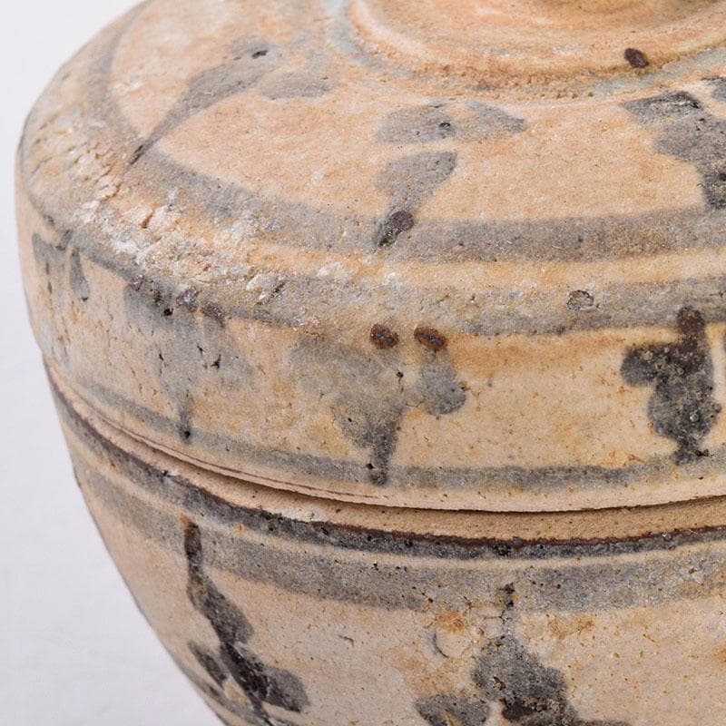 タイ古陶磁　スンコロク　宋胡禄　唐草文　盒子　香合　時代箱付　Z　8540