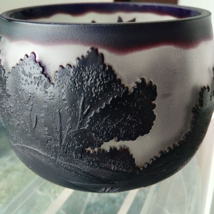 被せ硝子⭐︎アンティーク⭐︎ガレ調 ⭐︎蜻蛉文様 硝子鉢⭐︎水指茶道具、小物入れ