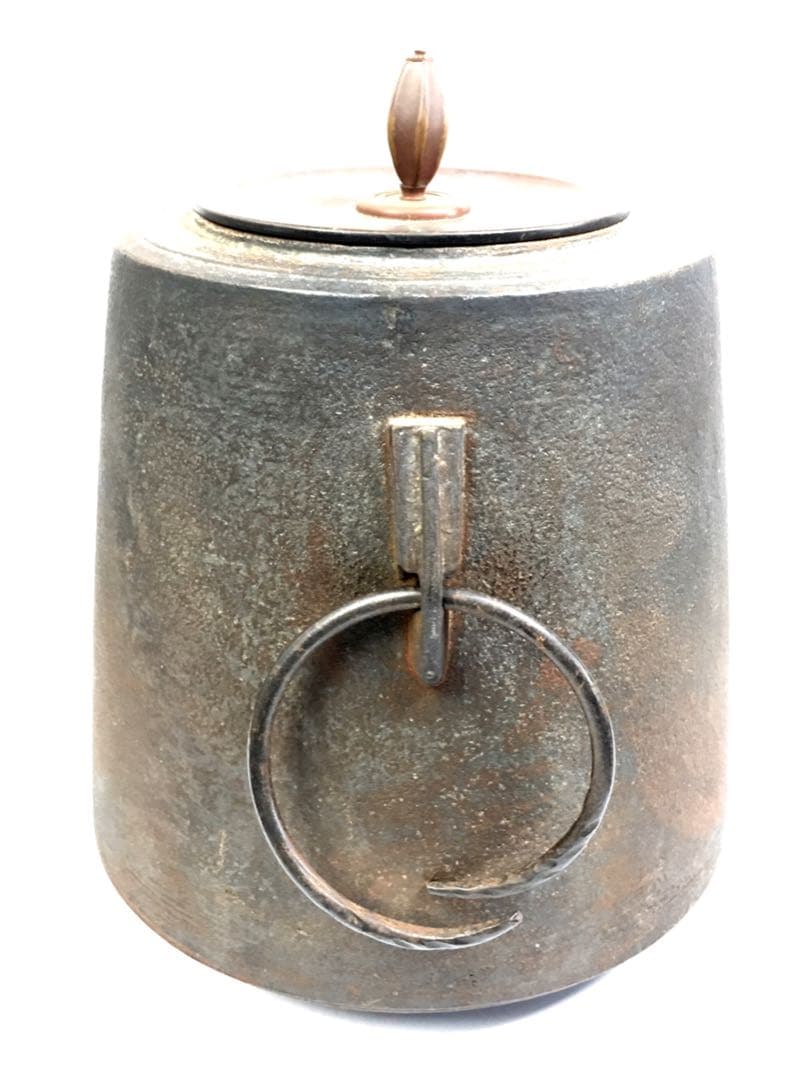 S168筒釜 扇子鐶付 角谷莎村作 茶釜 茶道具 共箱