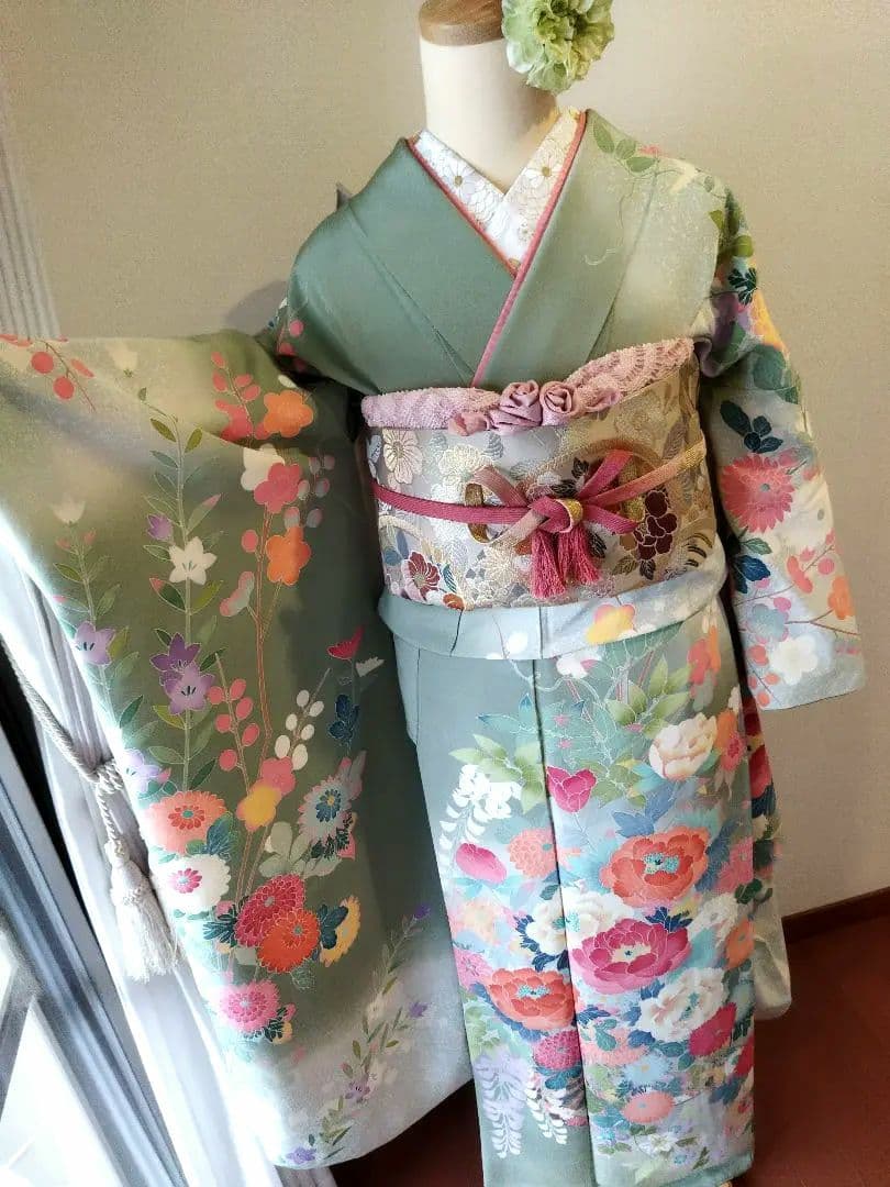 ☆応援価格☆377.本格派　振袖7点セット　正絹　フルセット　成人式　落款