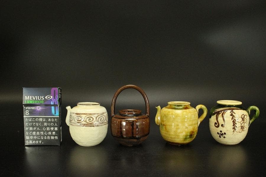 茶道具 山口錠鐡作 色変 四滴 茶入 共箱 良蓋 一個(A778)