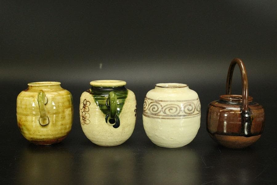 茶道具 山口錠鐡作 色変 四滴 茶入 共箱 良蓋 一個(A778)