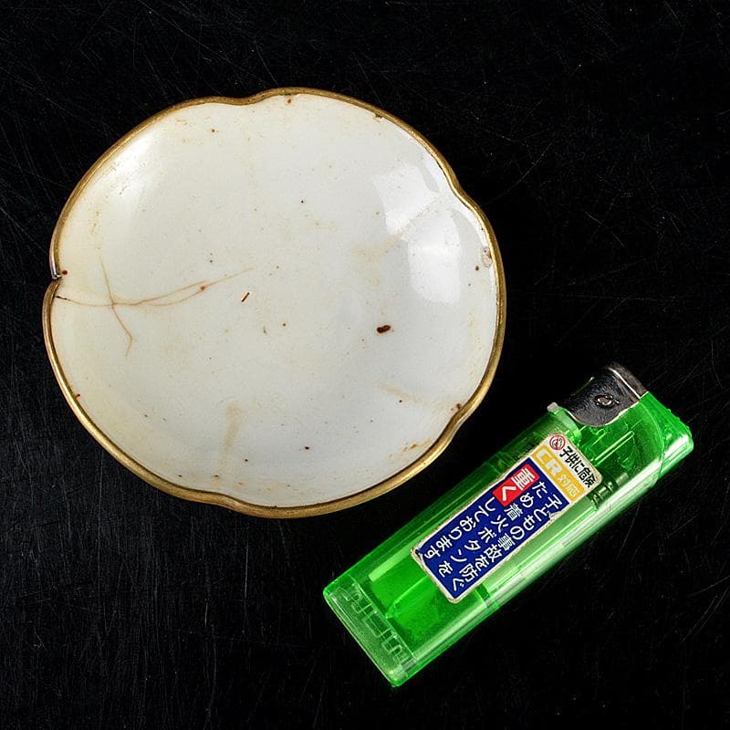 中国　徳化窯　白磁　銅覆輪　輪花皿　四客　V　R7320