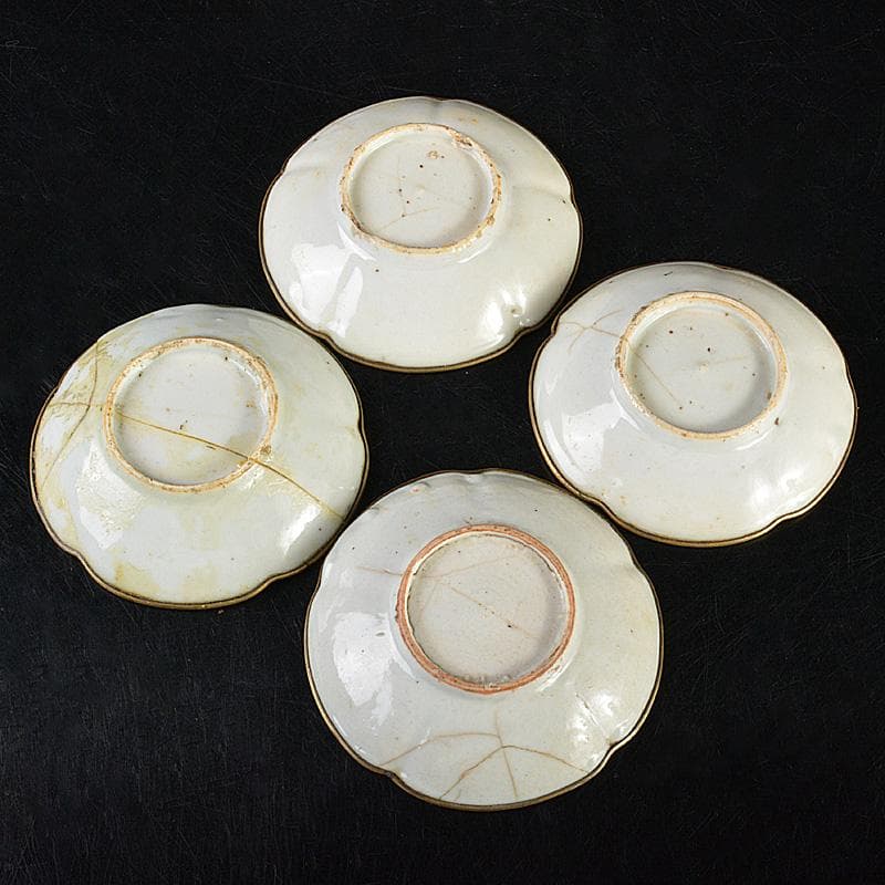 中国　徳化窯　白磁　銅覆輪　輪花皿　四客　V　R7320