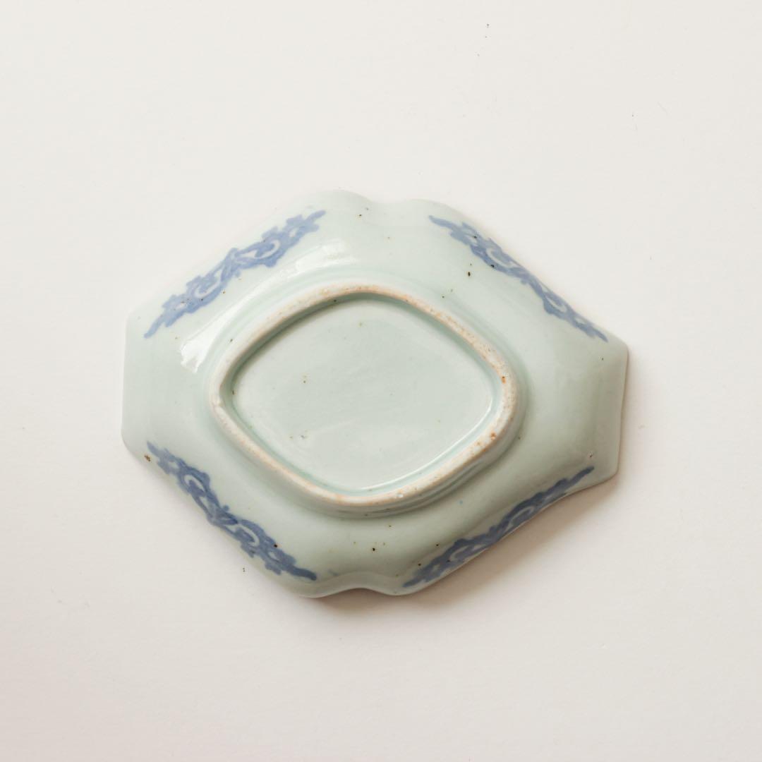 古伊万里　伊万里　江戸　中期　型紙摺　印判手　角入　菱形　変形皿　3客セット販売