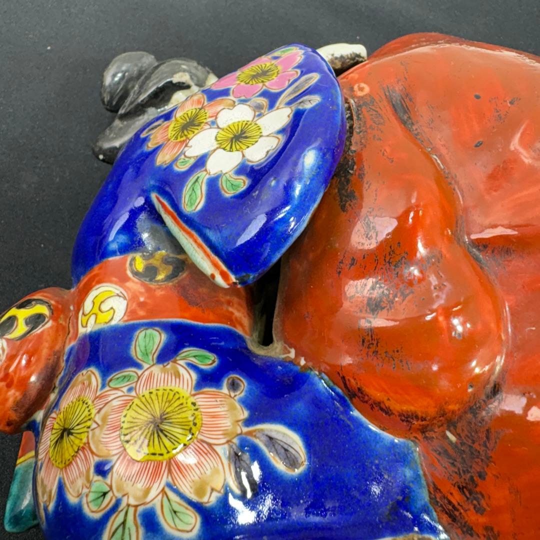 九谷焼　古九谷　和装美人　達磨の耳かき像　明治期？　置物　飾り物　時代物