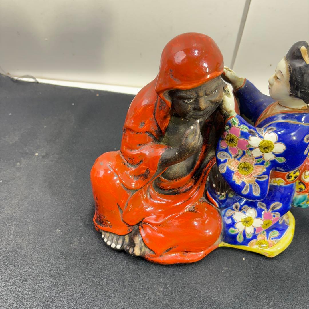九谷焼　古九谷　和装美人　達磨の耳かき像　明治期？　置物　飾り物　時代物