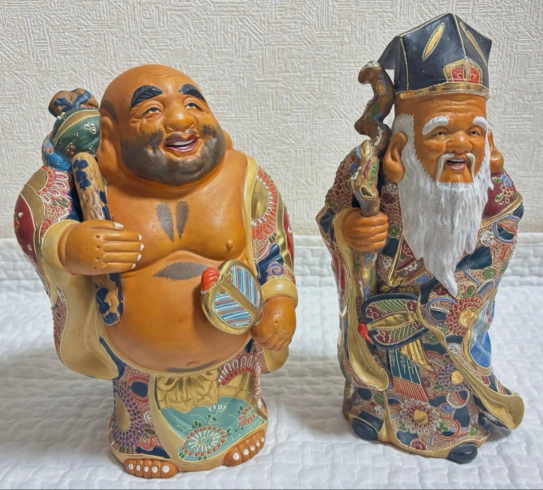 九谷焼　縁起物　特大　笑顔の福の神像 陶器製 45cm　アンティーク