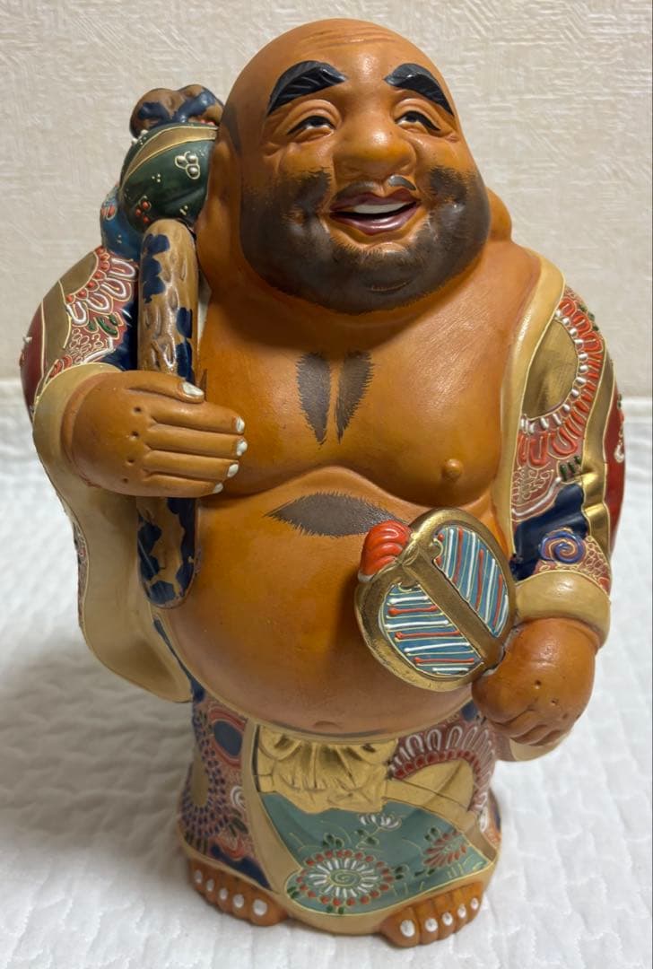 九谷焼　縁起物　特大　笑顔の福の神像 陶器製 45cm　アンティーク