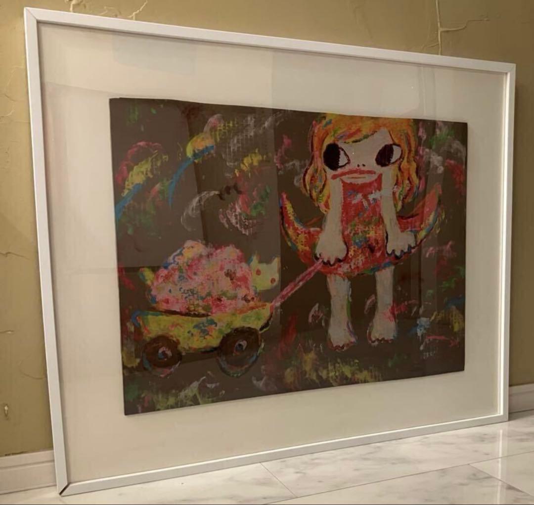 手描き ロッカクアヤコ ダンボール 特大アート作品　額装済み　模写