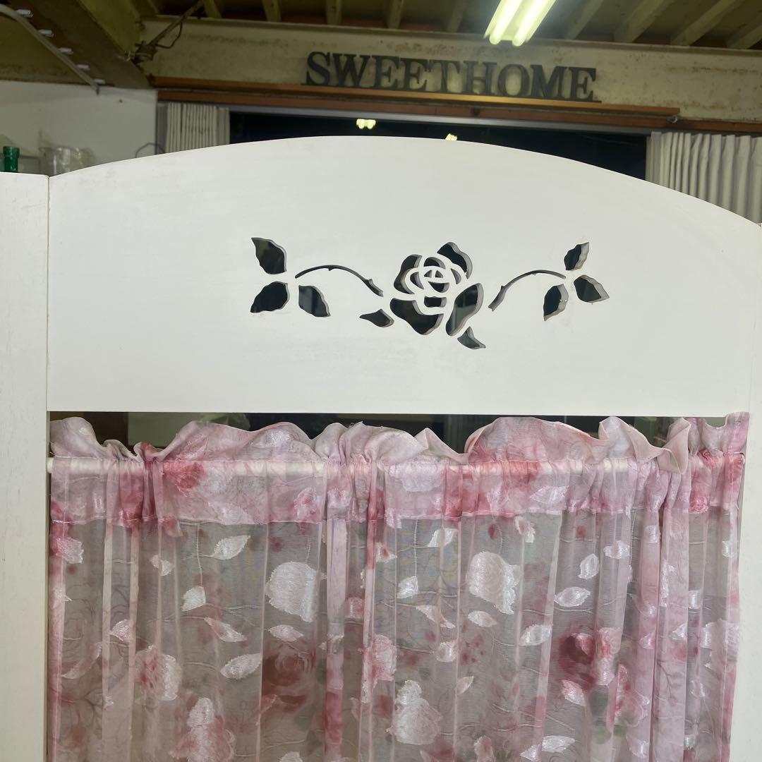 お買得　薔薇のカッティングのパーテーション2連 ライトアイボリー薔薇柄生地ピンク