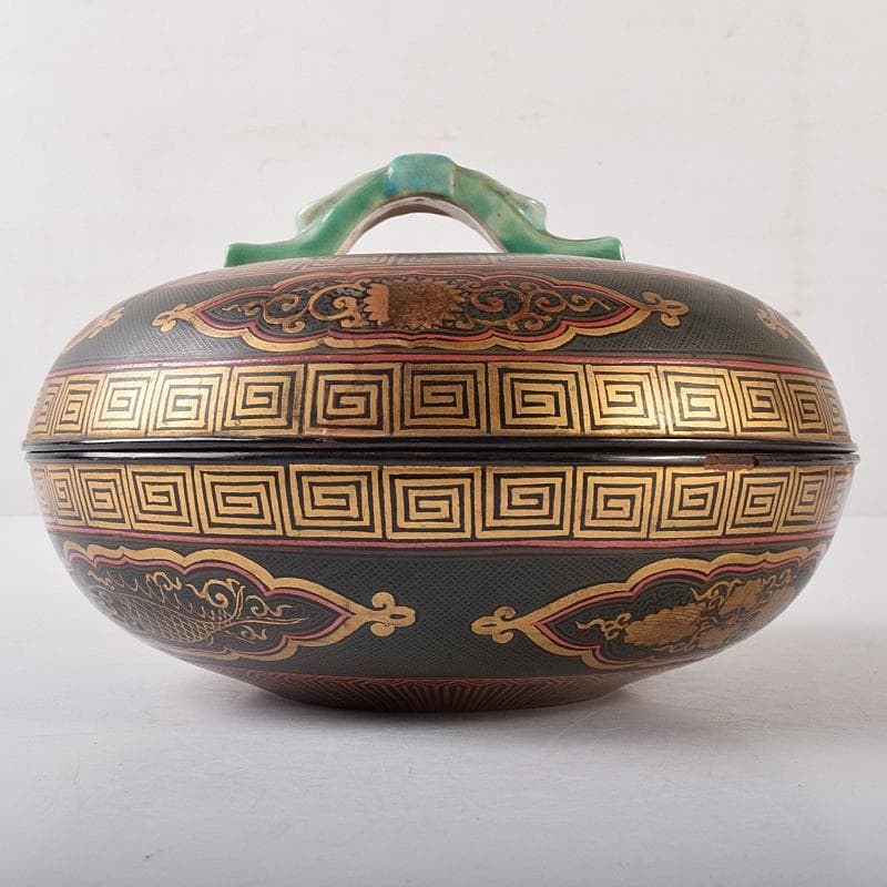 豊楽焼　龍蒔絵　赤絵金彩鳳凰文　菓子器　喰籠　D　R8167