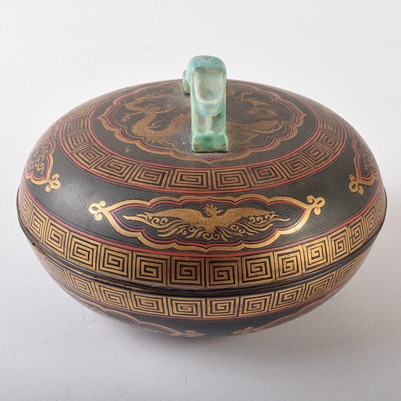 豊楽焼　龍蒔絵　赤絵金彩鳳凰文　菓子器　喰籠　D　R8167