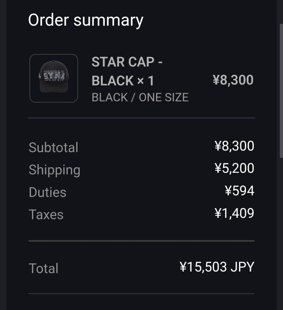 syna world STAR CAP BLACK キャップ