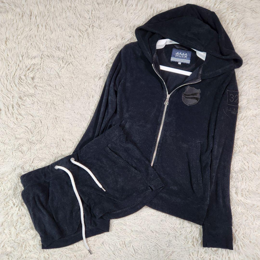 ムータマリン セットアップ ジャケット ダブルジップ ロゴ 刺繍 ベロア生地 M