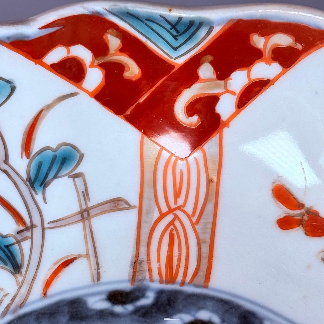 江戸期　古伊万里　染錦花蝶図膾皿　七客　なます皿　古器を楽しむ　料理屋　収集家