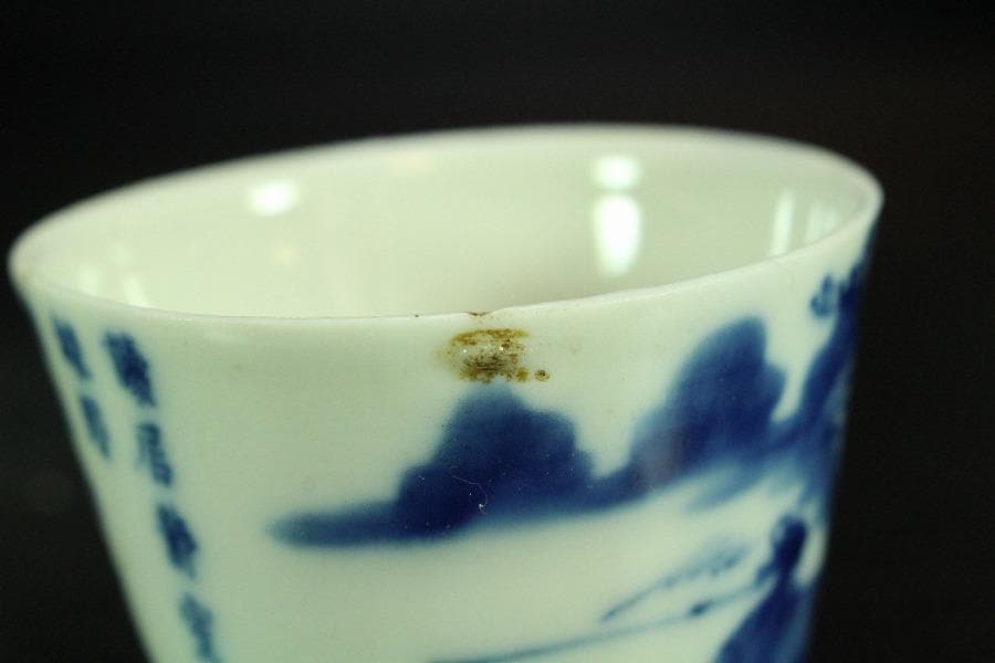 煎茶 中国美術 染付 碗 五件 玉(K-LC761)