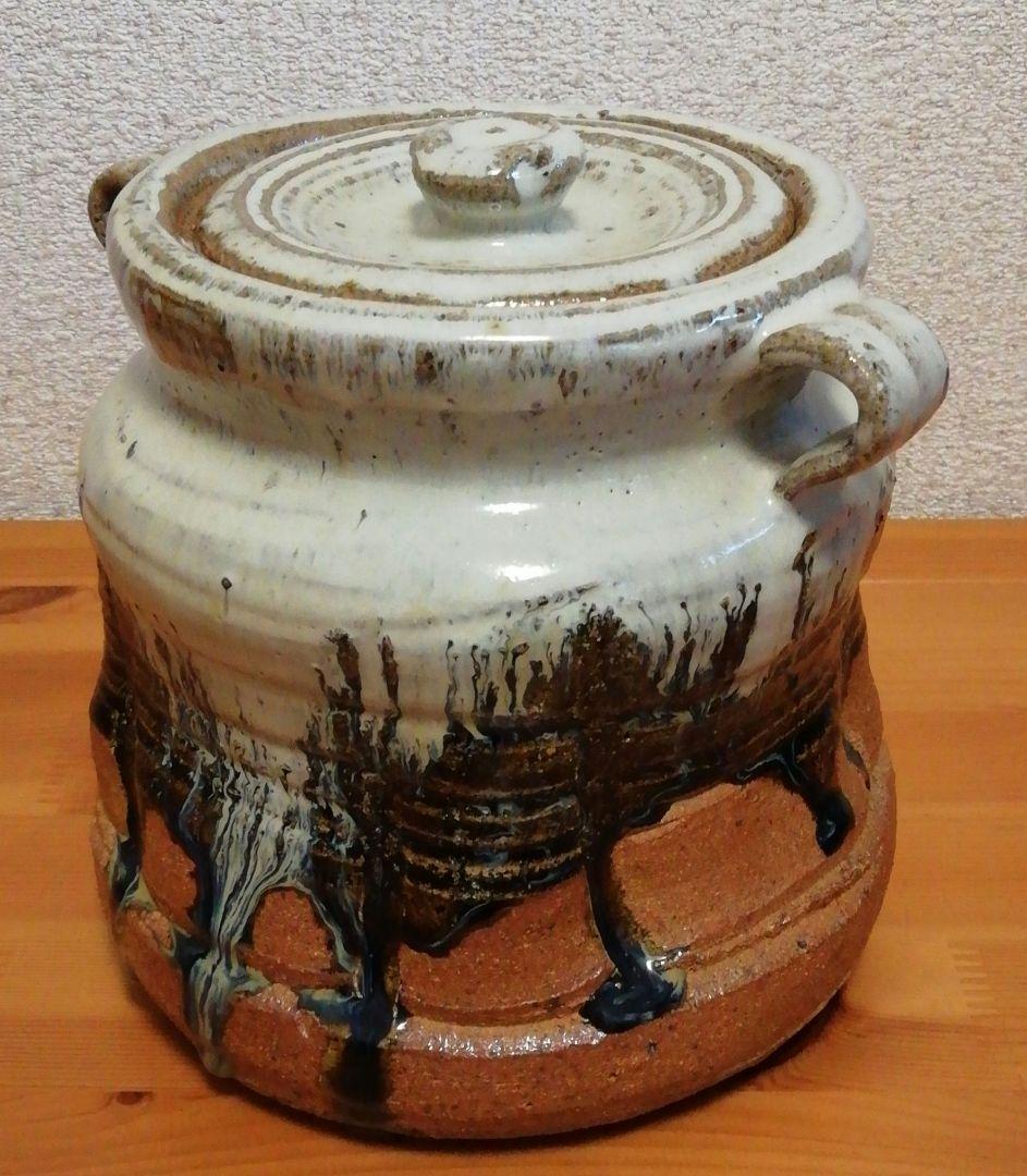 大橋裕作　大杉皿屋窯　朝鮮唐津　耳付　水指　共箱　仕服付　茶道具