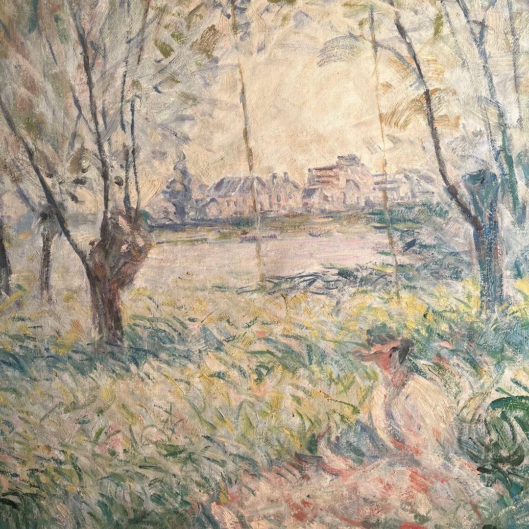 ★秀作★ 手書き油絵 クロード・モネ 柳の下に座る女（大）肉筆絵画 油彩画