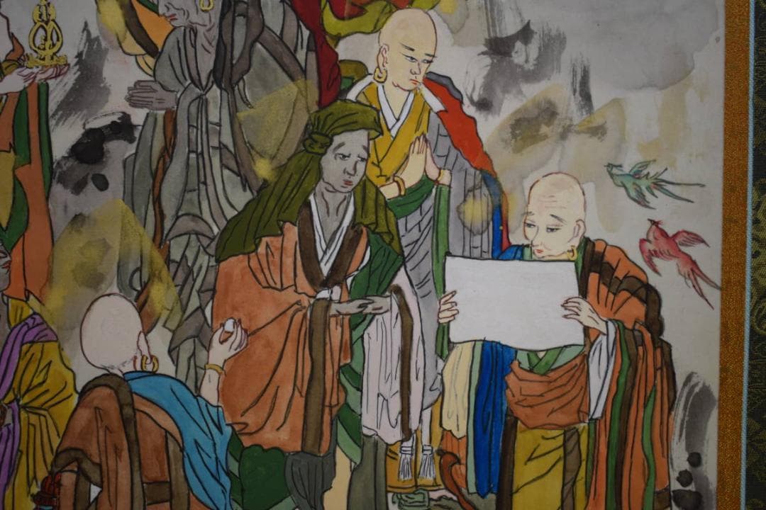 真作/鍋島義勝/十六羅漢図/桐共箱付/布袋屋掛軸HG-382