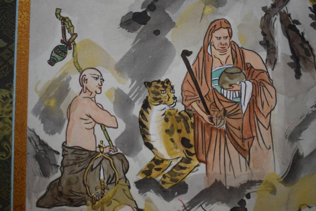 真作/鍋島義勝/十六羅漢図/桐共箱付/布袋屋掛軸HG-382