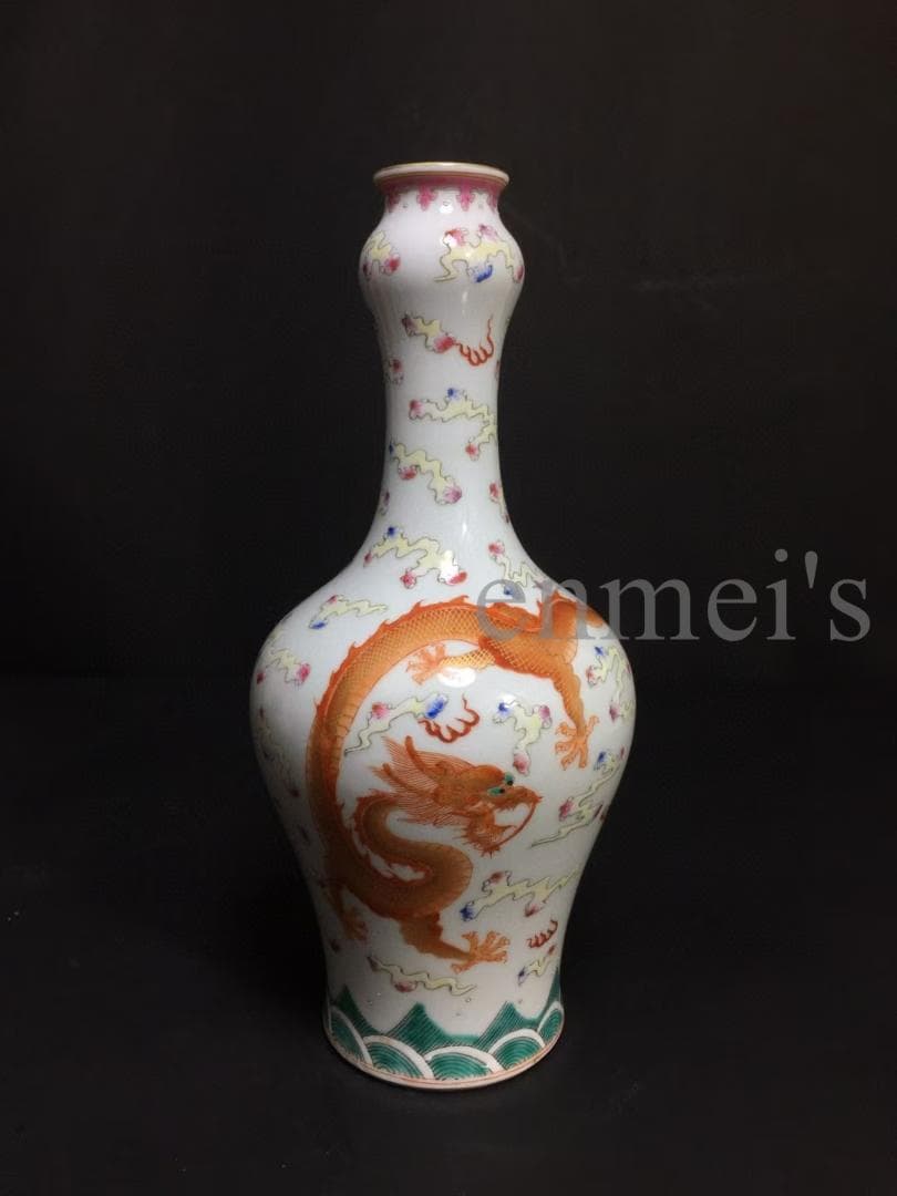 中国古美術・旧蔵乾隆御用款・珐琅彩鎏金瓶・龍鳳彩絵・陶磁器・花瓶・文房具・案t