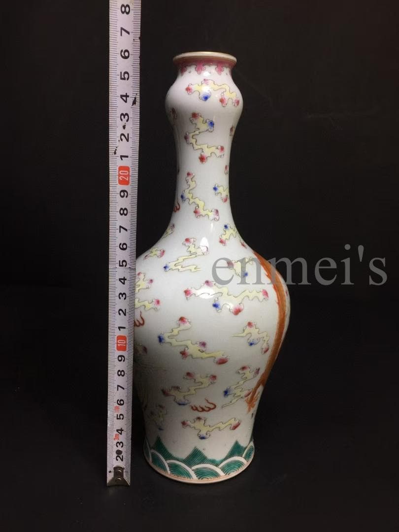 中国古美術・旧蔵乾隆御用款・珐琅彩鎏金瓶・龍鳳彩絵・陶磁器・花瓶・文房具・案t