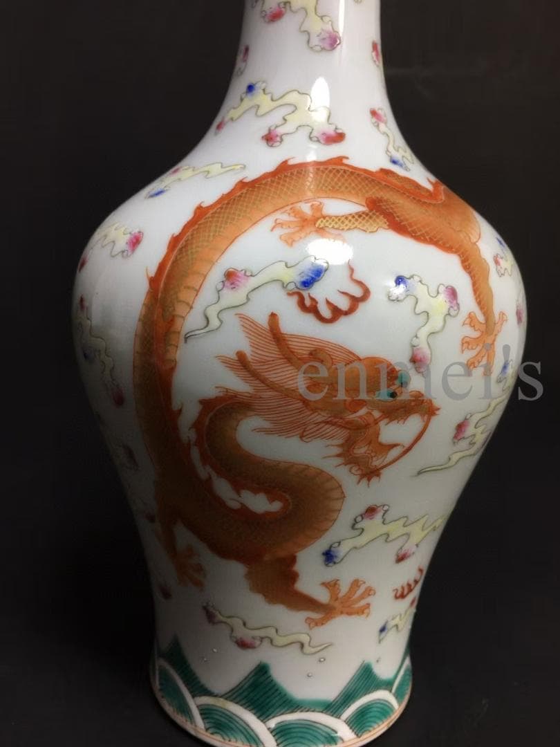 中国古美術・旧蔵乾隆御用款・珐琅彩鎏金瓶・龍鳳彩絵・陶磁器・花瓶・文房具・案t