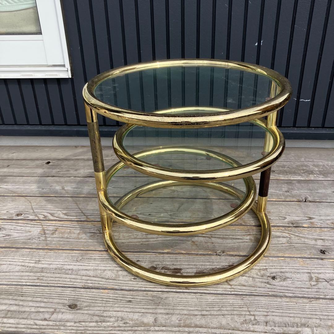 北欧レトロ ミッドセンチュリー 3段ラウンドテーブル ガラスサイドテーブル