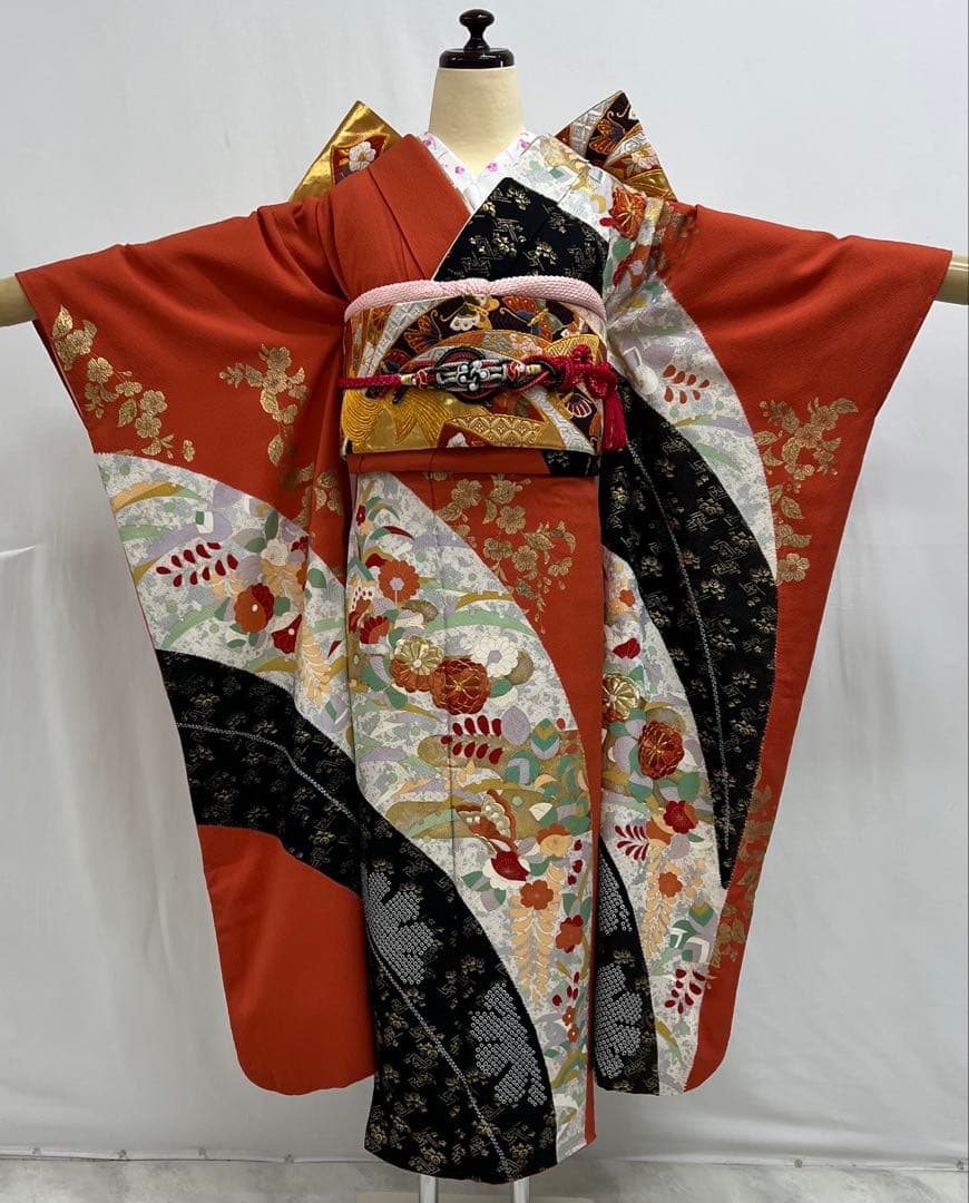 名門藤原織物　振り袖　フルセット　別誂長襦袢付　金駒刺繍　絞り　袋帯　701