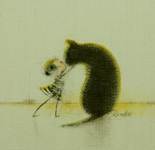 油絵 菅家令子 絵 絵画 インテリア F3-092018 可愛い子犬 猫と女の子