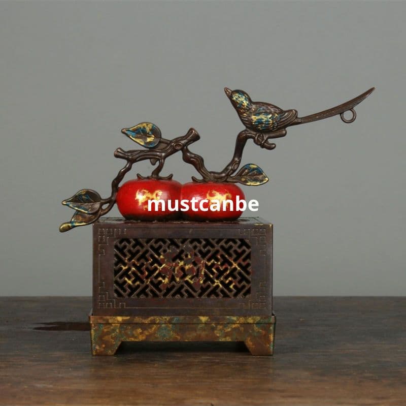 香炉 喜柿連盤香炉 室内透かし盤香盒 香道具 装飾品 工芸品 銅製品 置物