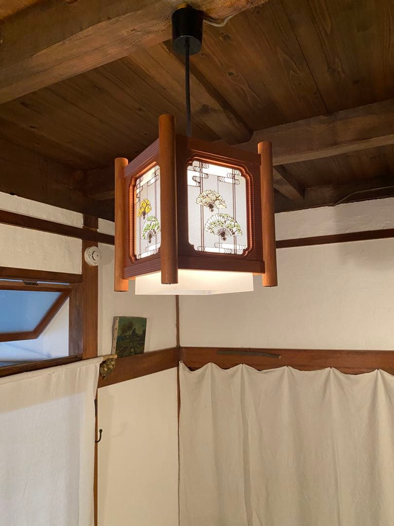 リタ2つセット　和風吊り下げ照明 扇柄 木製×乳白アクリル 昭和レトロ