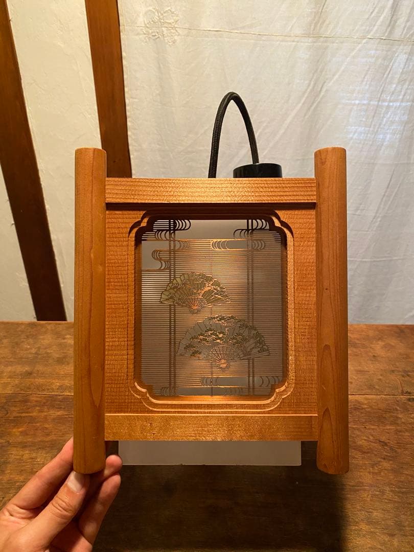 リタ2つセット　和風吊り下げ照明 扇柄 木製×乳白アクリル 昭和レトロ