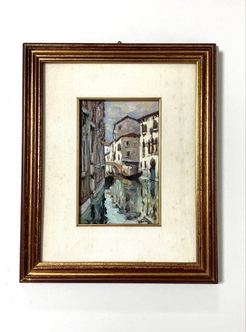 油彩画 ヴェネツィア 運河風景 絵画 額縁付き インテリア アート 匿名発送 r