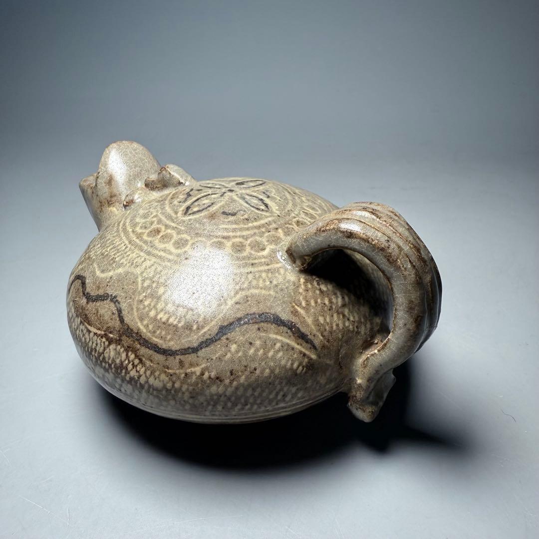 李朝　粉青沙器水滴　象嵌　印花　灰釉薬　朝鮮美術　珍品　古美術　李朝コレクター