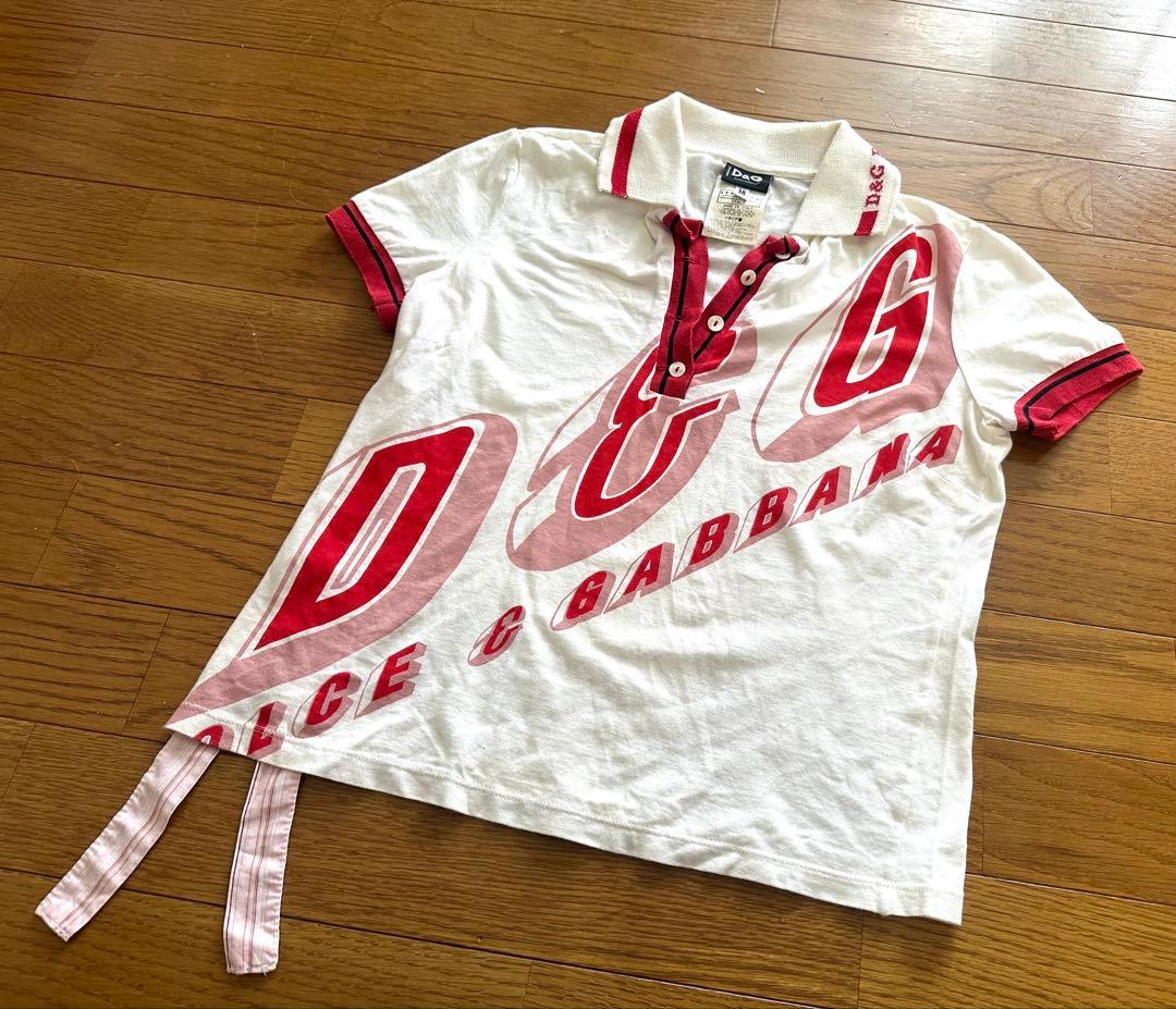 D&G ポロシャツ ホワイト/レッド 半袖　　　ヴィンテージ　レトロ