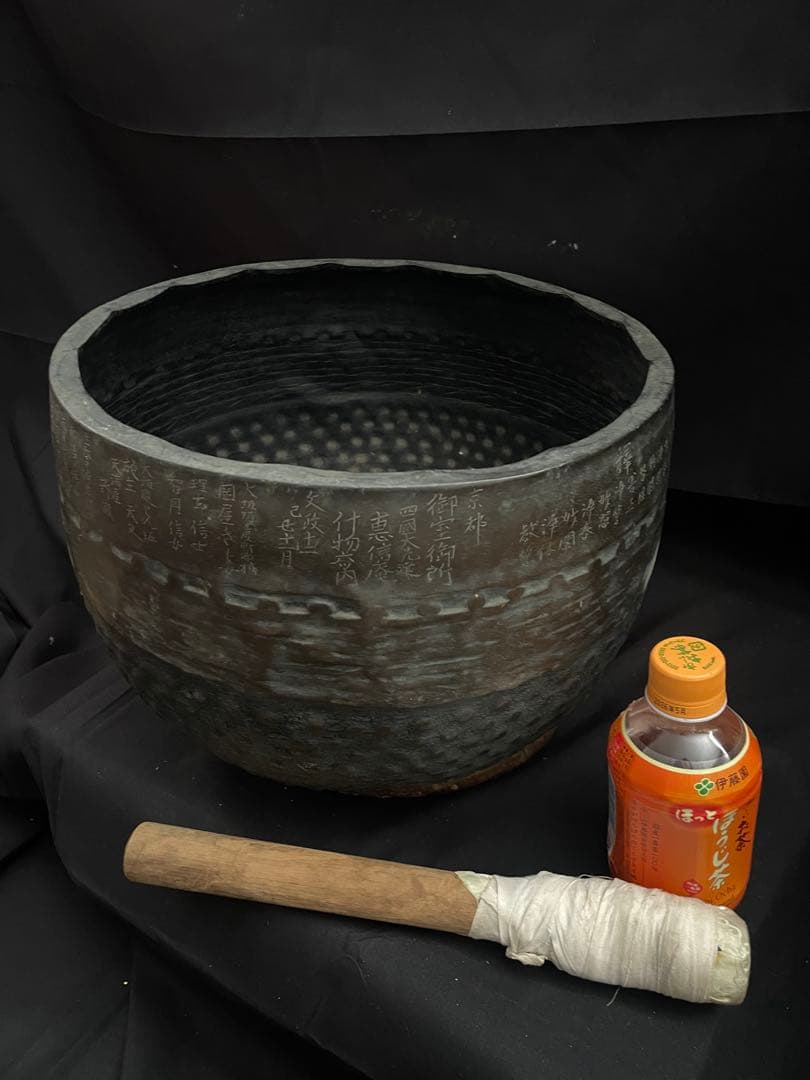 大型　文政12年　寺院用　磬子　おりん　バチ付　 寺院仏具 仏教美術 手打 法器