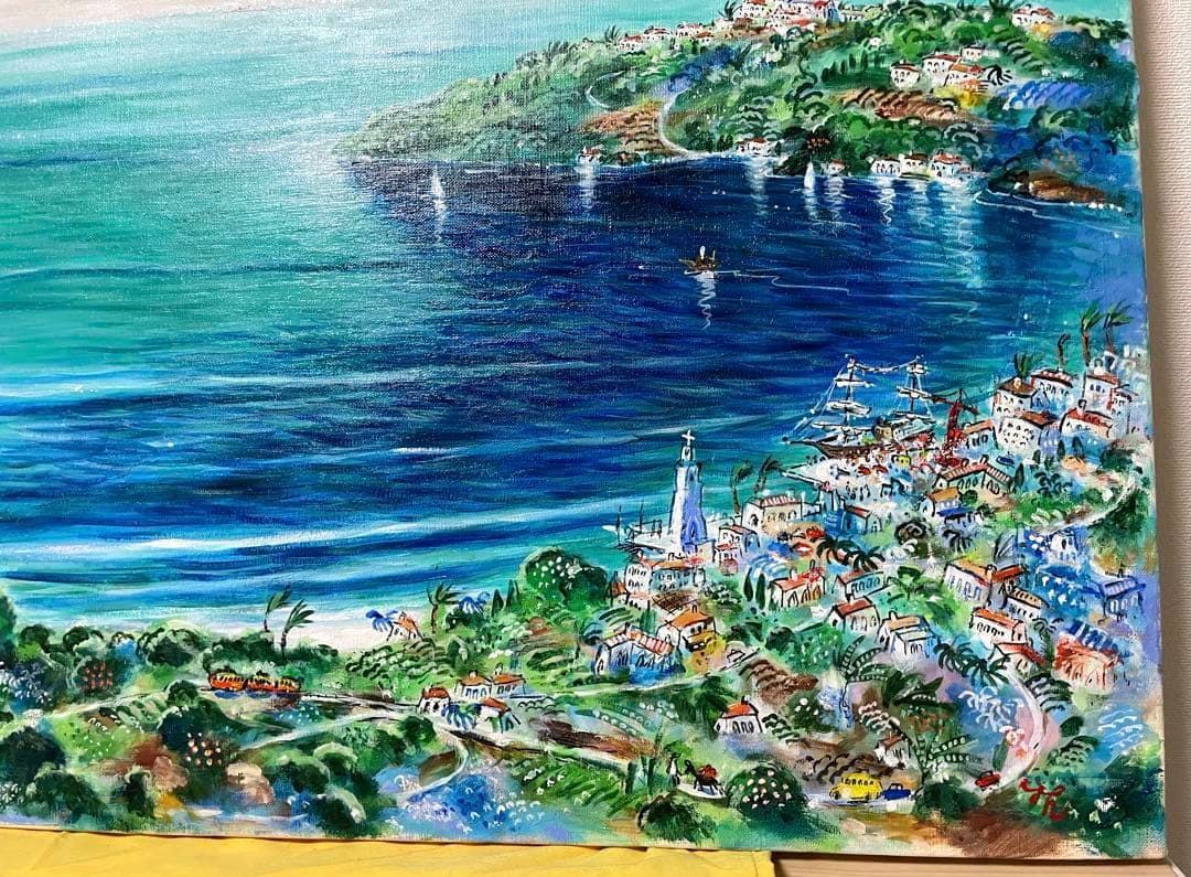 平野琳人『帆船のいる港』油彩 原画 M30 大作傑作 平野オリジナル額装