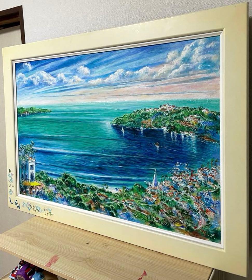 平野琳人『帆船のいる港』油彩 原画 M30 大作傑作 平野オリジナル額装