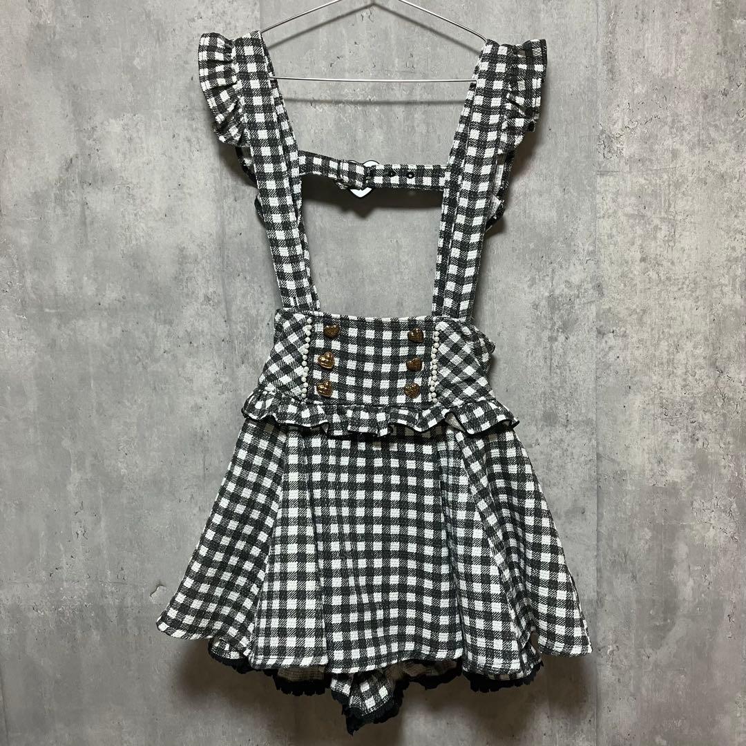 レア♪量産 地雷 LIZLISA ギンガム ツイード スカパン サスペンダー