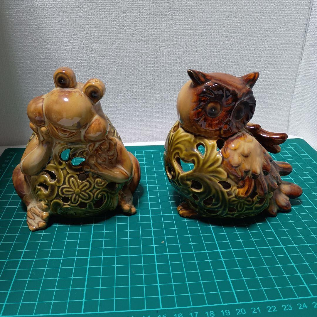 九谷焼　カエルとフクロウの香炉