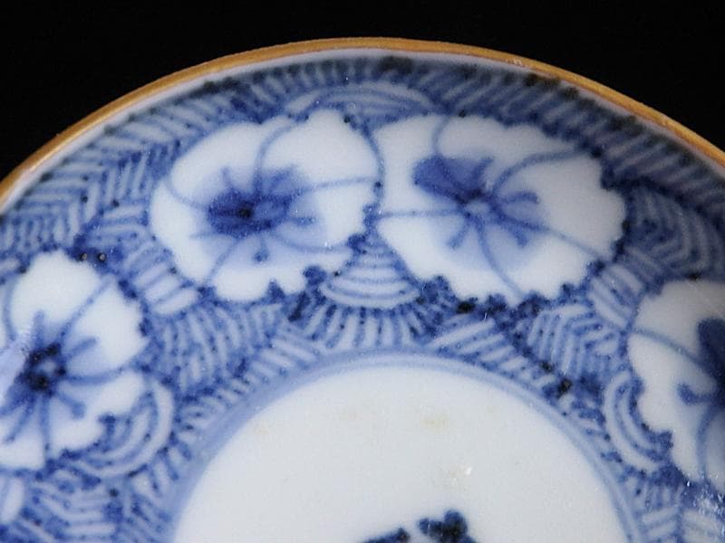 古伊万里　染付　撫子の図　豆皿　江戸期　E093AS-fbkv