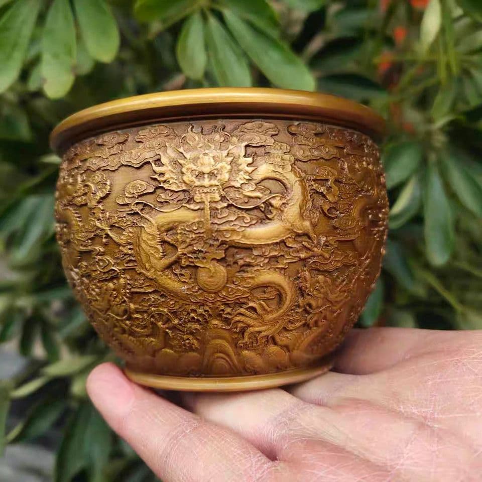 純銅双竜鉢灰皿 工芸品 美術品 置物