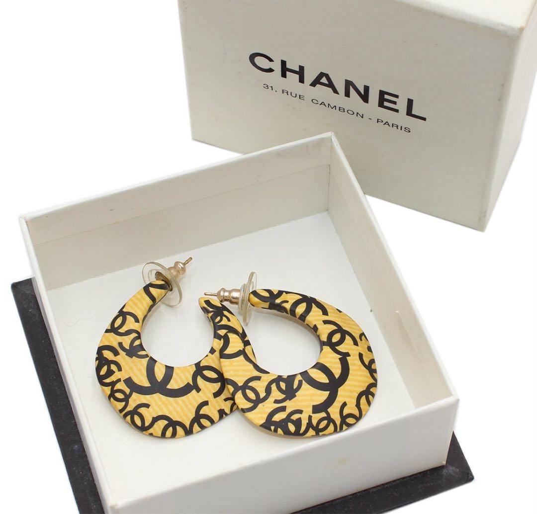 R2398 美品 シャネル ココマーク柄 フープ ピアス
